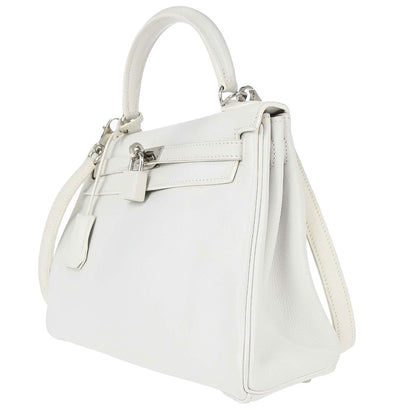 Hermes White Swift Kelly 25 Retourne 2way Shoulder Handbag