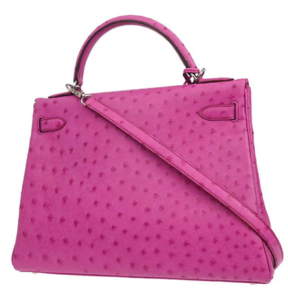 Hermes * Fuchsia Pink Ostrich Kelly 32 Retourne 2way Shoulder Handbag