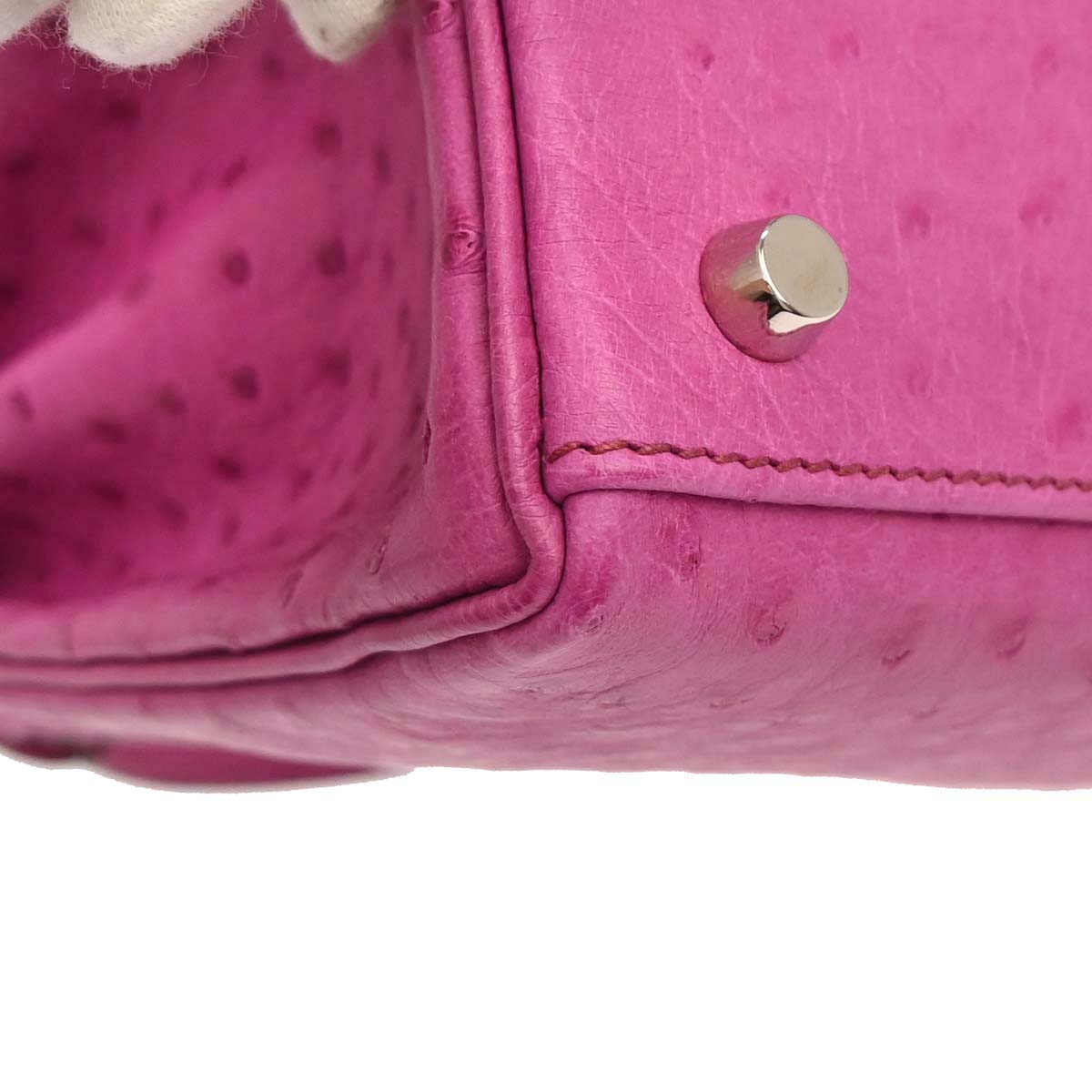 Hermes * Fuchsia Pink Ostrich Kelly 32 Retourne 2way Shoulder Handbag