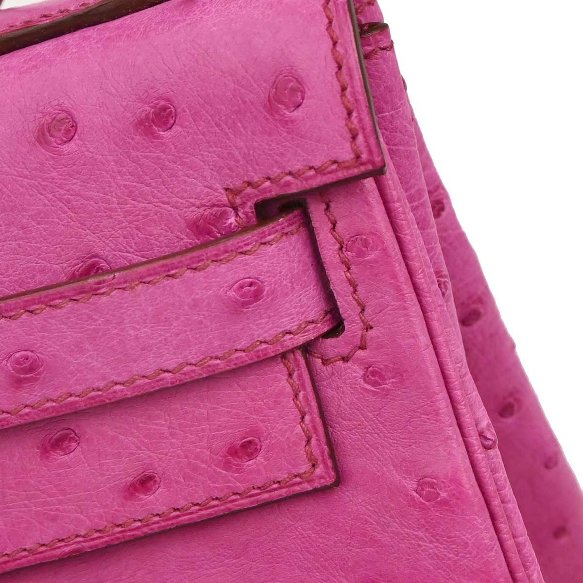 Hermes * Fuchsia Pink Ostrich Kelly 32 Retourne 2way Shoulder Handbag