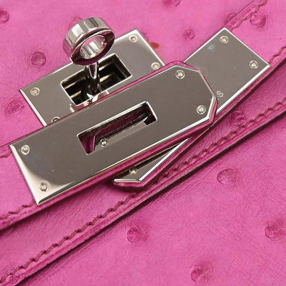 Hermes * Fuchsia Pink Ostrich Kelly 32 Retourne 2way Shoulder Handbag