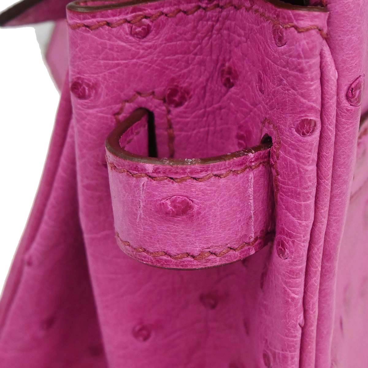 Hermes * Fuchsia Pink Ostrich Kelly 32 Retourne 2way Shoulder Handbag