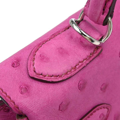 Hermes * Fuchsia Pink Ostrich Kelly 32 Retourne 2way Shoulder Handbag