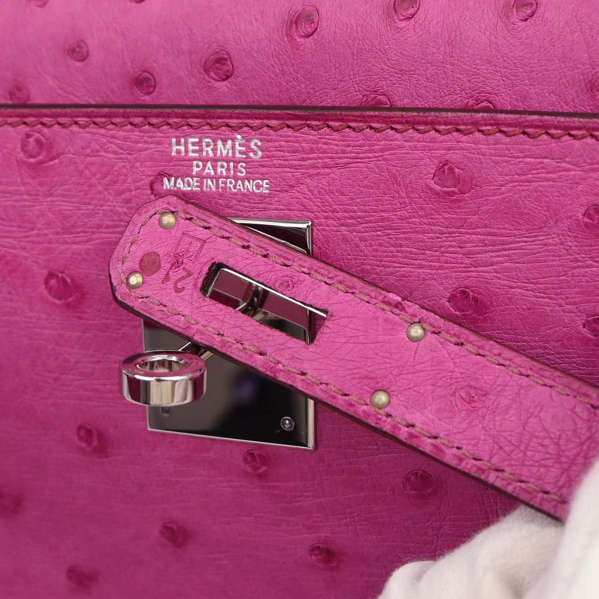 Hermes * Fuchsia Pink Ostrich Kelly 32 Retourne 2way Shoulder Handbag