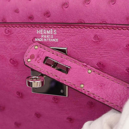 Hermes * Fuchsia Pink Ostrich Kelly 32 Retourne 2way Shoulder Handbag