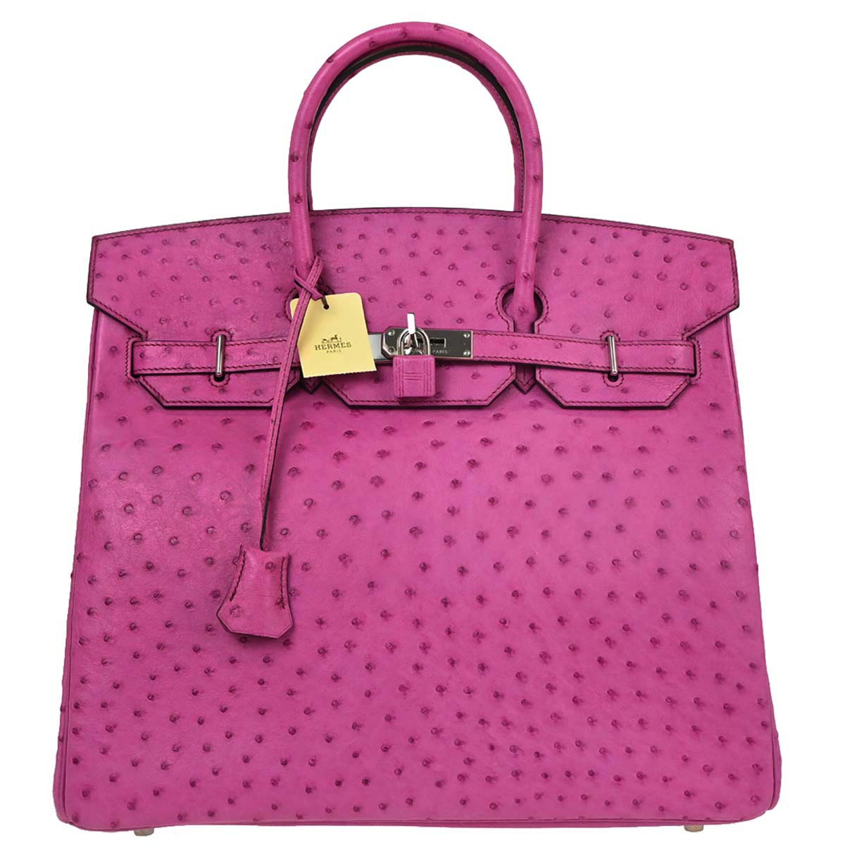 Hermes * Fuchsia Pink Ostrich Haut a Courroies 36 Handbag