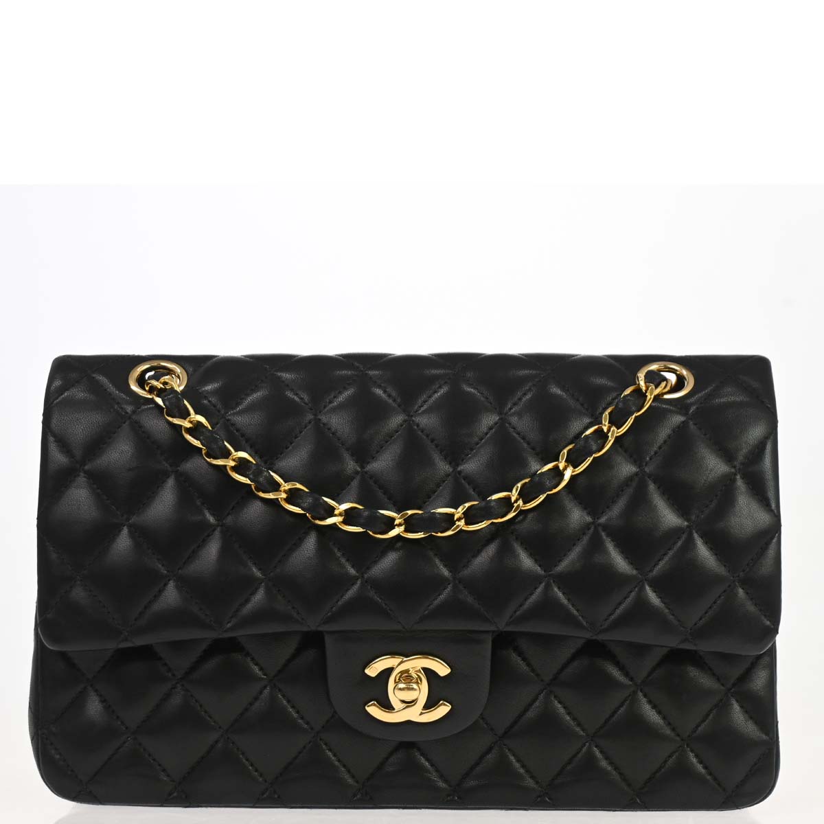 Chanel 2003-2004 Black Lambskin Medium Classic Double Flap Shoulder Bag
