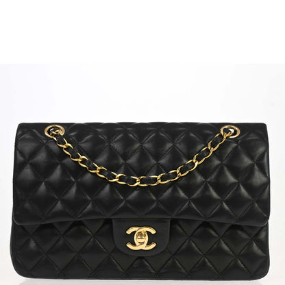 Chanel 2003-2004 Black Lambskin Medium Classic Double Flap Shoulder Bag