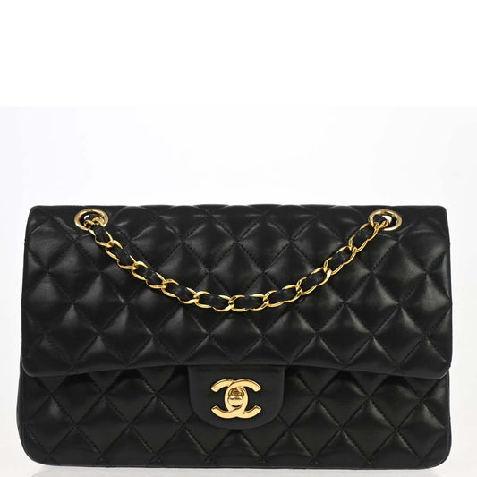 Chanel 2003-2004 Black Lambskin Medium Classic Double Flap Shoulder Bag