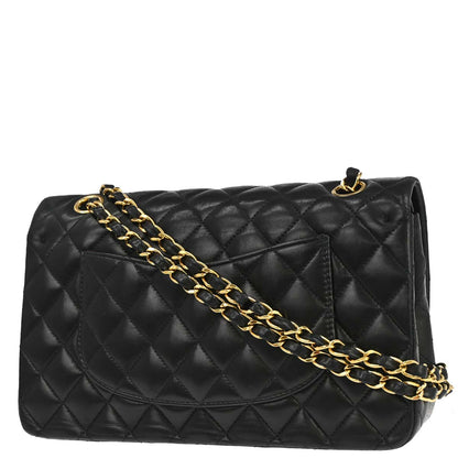 Chanel 2003-2004 Black Lambskin Medium Classic Double Flap Shoulder Bag