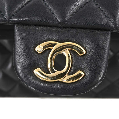 Chanel 2003-2004 Black Lambskin Medium Classic Double Flap Shoulder Bag