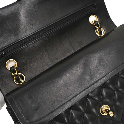 Chanel 2003-2004 Black Lambskin Medium Classic Double Flap Shoulder Bag