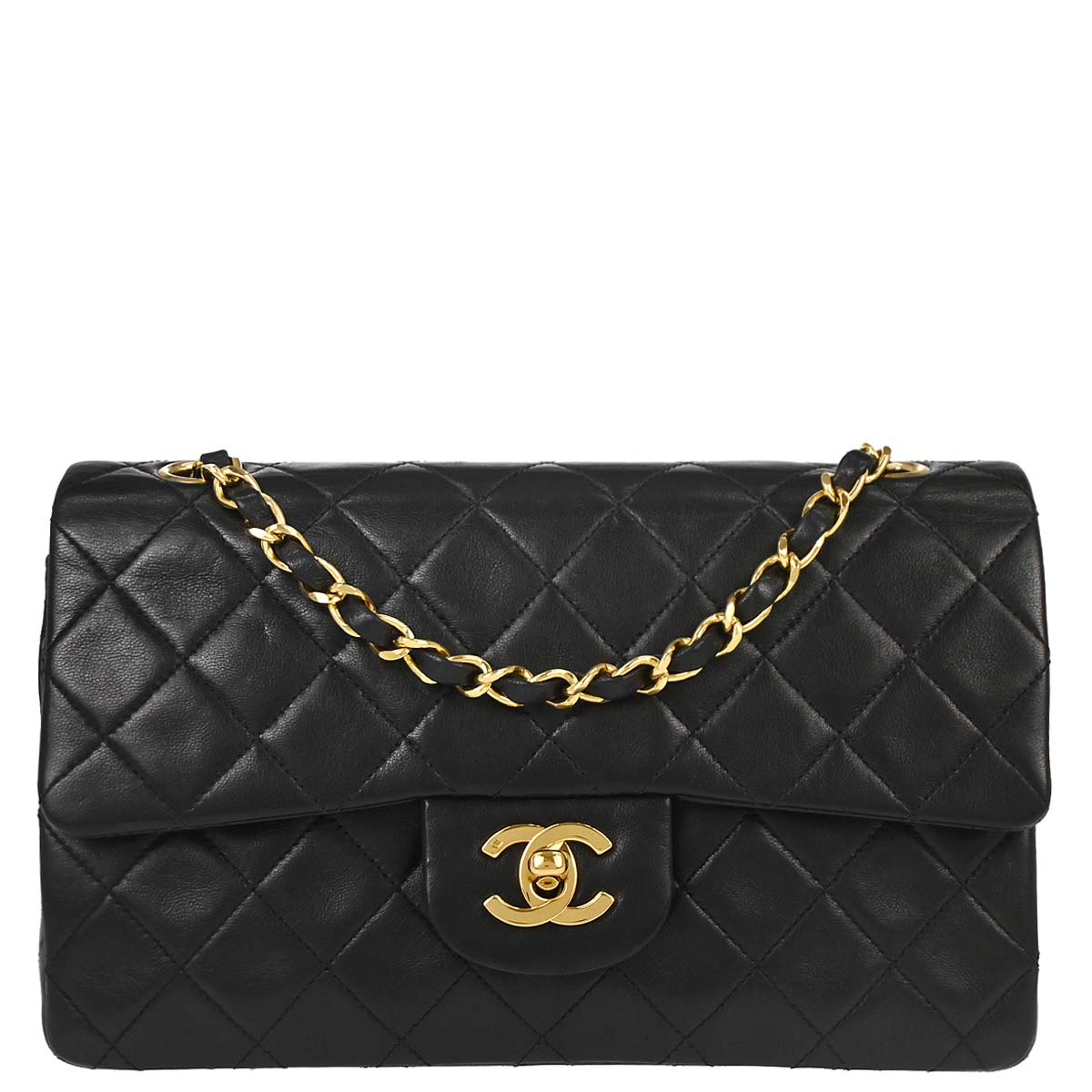 Chanel 1991-1994 Black Lambskin Small Classic Double Flap Shoulder Bag