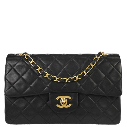 Chanel 1991-1994 Black Lambskin Small Classic Double Flap Shoulder Bag
