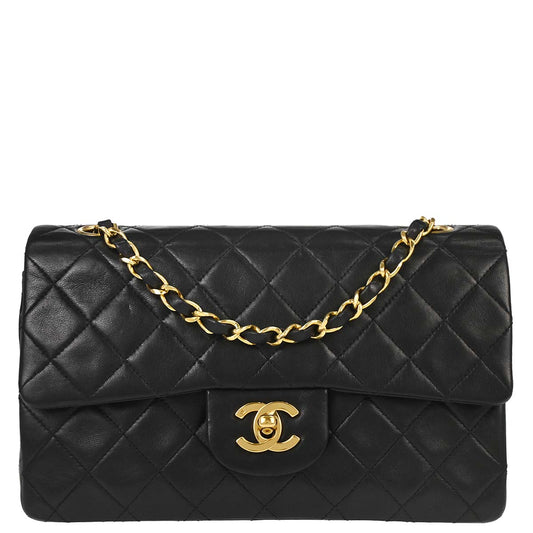 Chanel 1991-1994 Black Lambskin Small Classic Double Flap Shoulder Bag