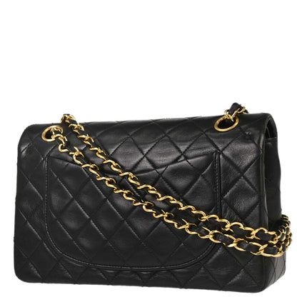Chanel 1991-1994 Black Lambskin Small Classic Double Flap Shoulder Bag