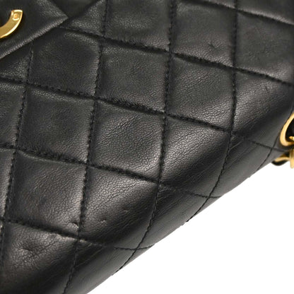 Chanel 1991-1994 Black Lambskin Small Classic Double Flap Shoulder Bag