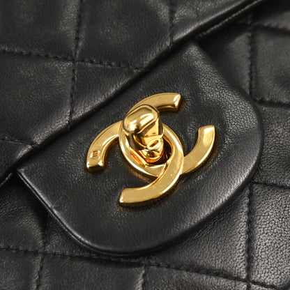 Chanel 1991-1994 Black Lambskin Small Classic Double Flap Shoulder Bag