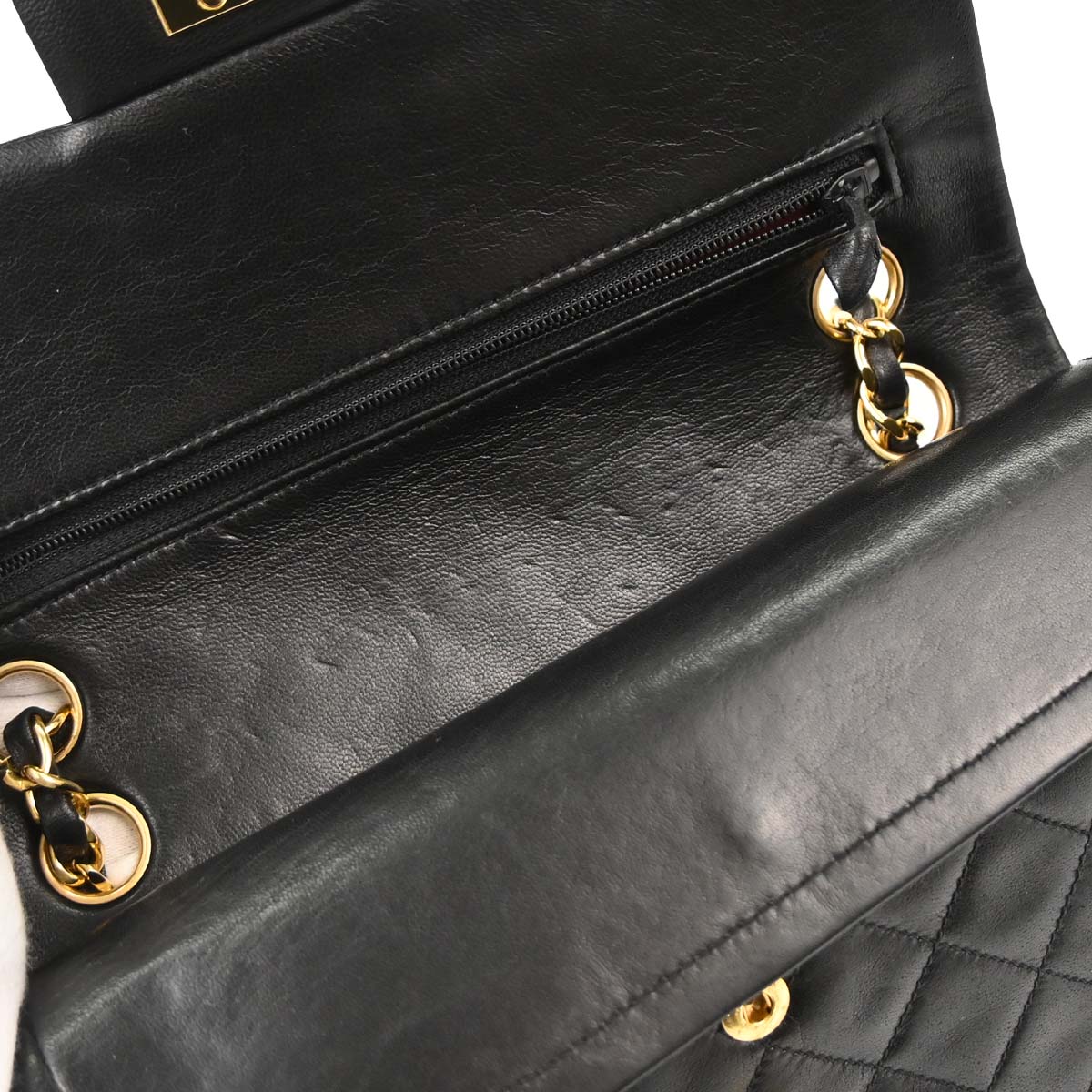 Chanel 1991-1994 Black Lambskin Small Classic Double Flap Shoulder Bag