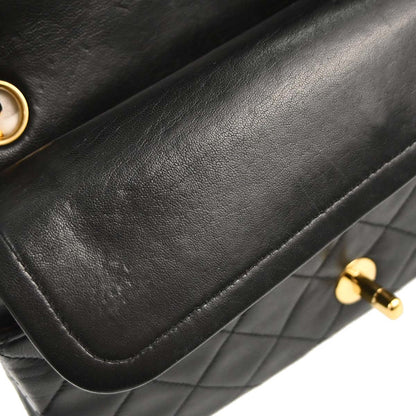 Chanel 1991-1994 Black Lambskin Small Classic Double Flap Shoulder Bag