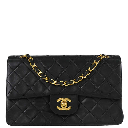 Chanel 1989-1991 Black Lambskin Small Classic Double Flap Shoulder Bag