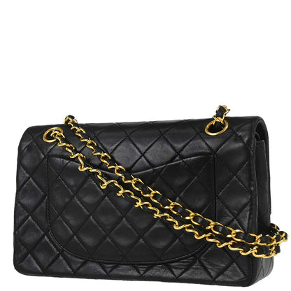 Chanel 1989-1991 Black Lambskin Small Classic Double Flap Shoulder Bag
