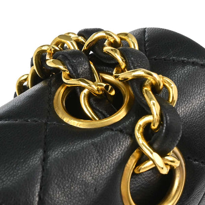 Chanel 1989-1991 Black Lambskin Small Classic Double Flap Shoulder Bag