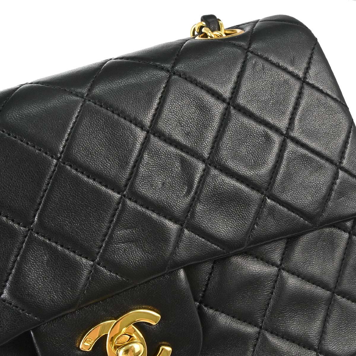 Chanel 1989-1991 Black Lambskin Small Classic Double Flap Shoulder Bag