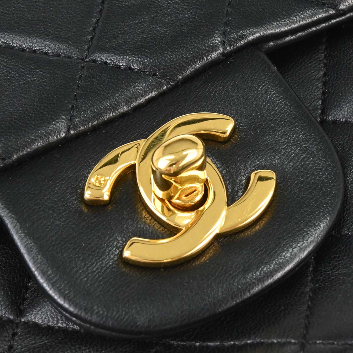 Chanel 1989-1991 Black Lambskin Small Classic Double Flap Shoulder Bag