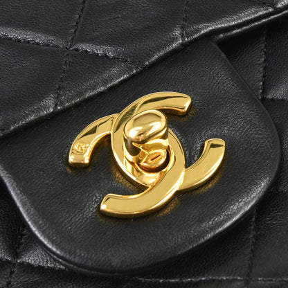 Chanel 1989-1991 Black Lambskin Small Classic Double Flap Shoulder Bag