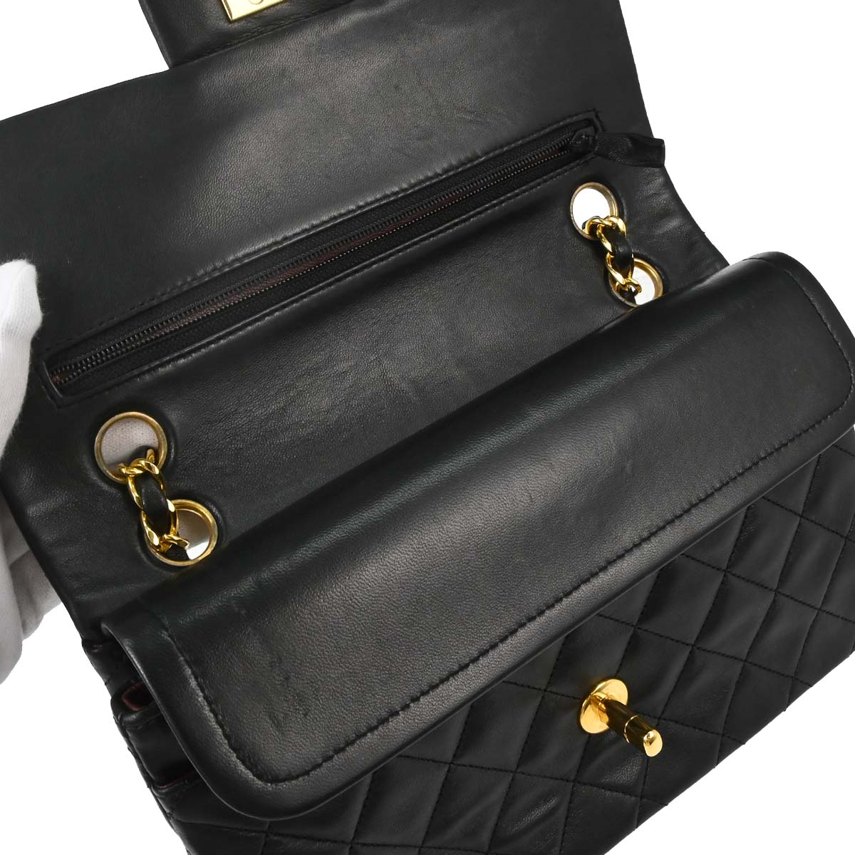 Chanel 1989-1991 Black Lambskin Small Classic Double Flap Shoulder Bag