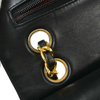 Chanel 1989-1991 Black Lambskin Small Classic Double Flap Shoulder Bag