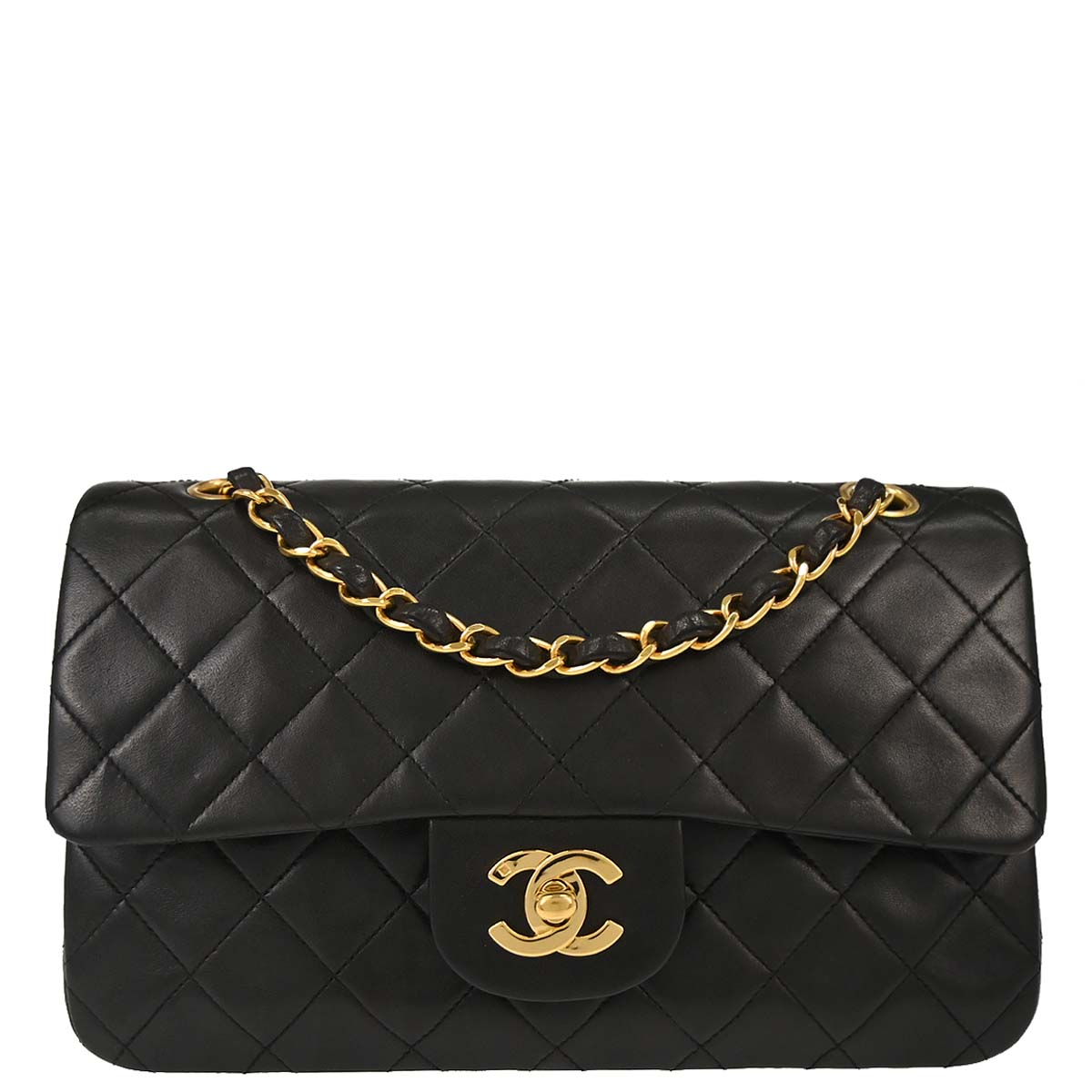 Chanel 1991-1994 Black Lambskin Small Classic Double Flap Shoulder Bag