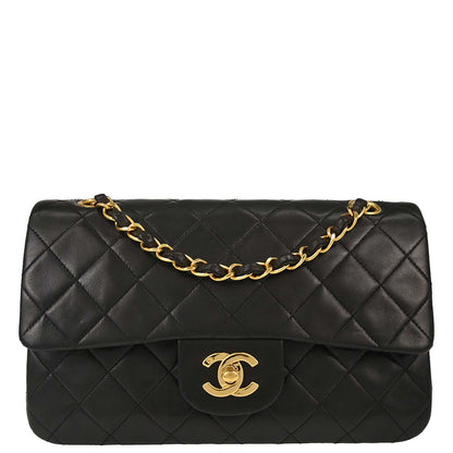 Chanel 1991-1994 Black Lambskin Small Classic Double Flap Shoulder Bag