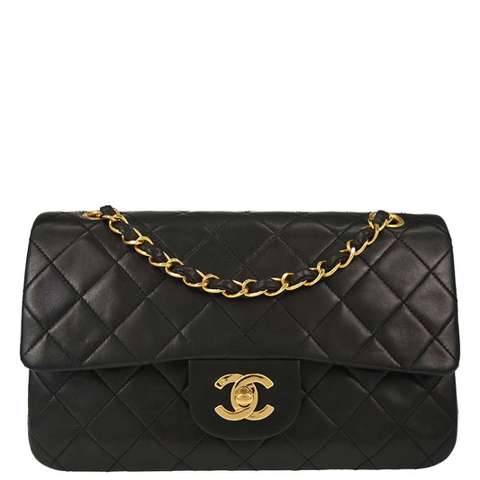 Chanel 1991-1994 Black Lambskin Small Classic Double Flap Shoulder Bag