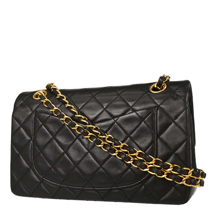 Chanel 1991-1994 Black Lambskin Small Classic Double Flap Shoulder Bag