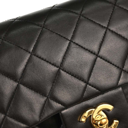 Chanel 1991-1994 Black Lambskin Small Classic Double Flap Shoulder Bag