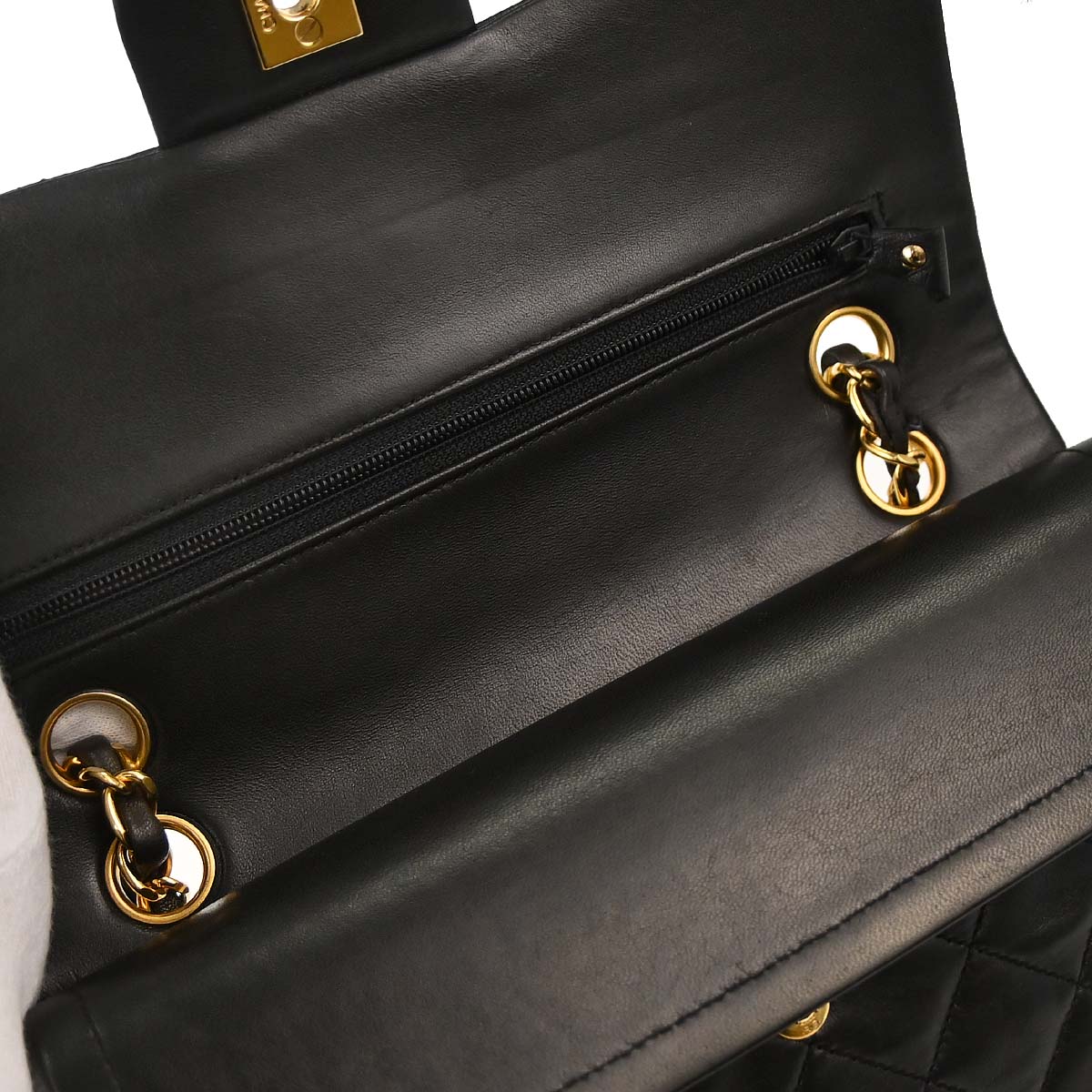 Chanel 1991-1994 Black Lambskin Small Classic Double Flap Shoulder Bag