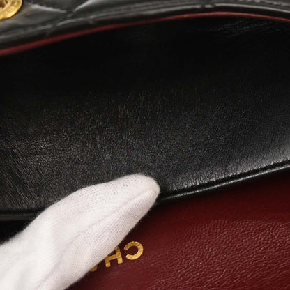 Chanel 1991-1994 Black Lambskin Small Classic Double Flap Shoulder Bag