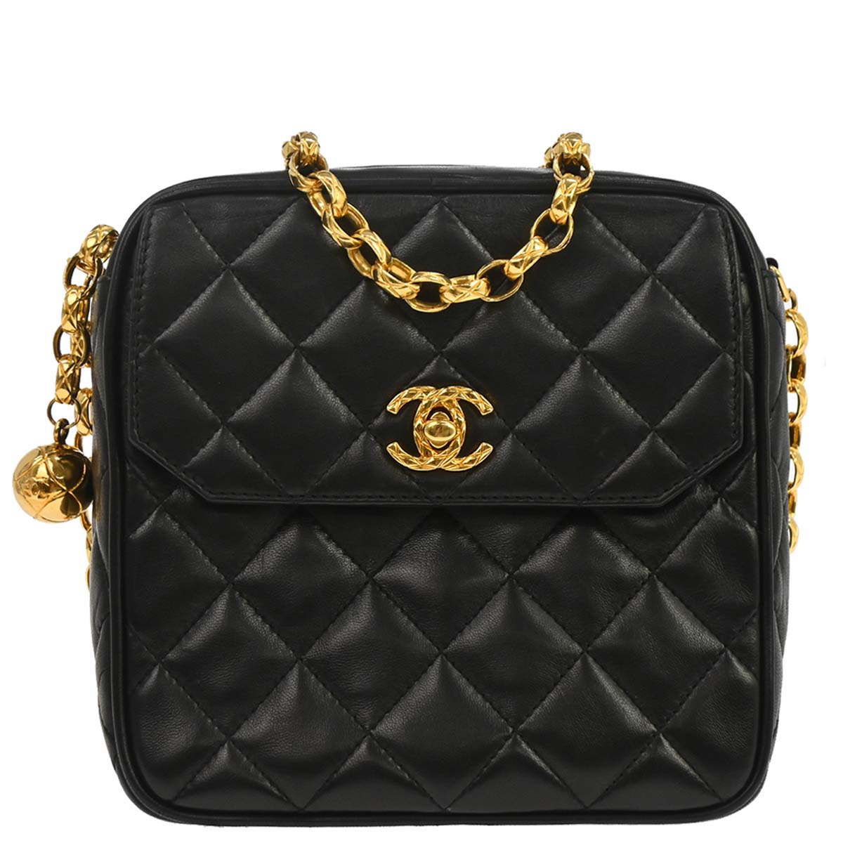 Chanel 1991-1994 Black Lambskin Shoulder Camera Bag Mini