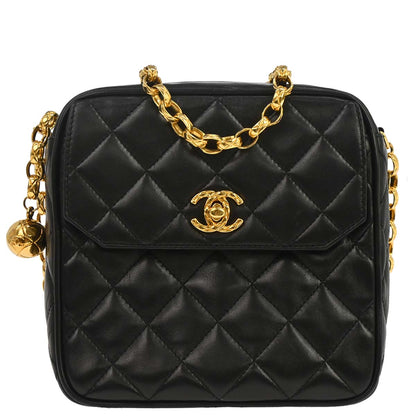 Chanel 1991-1994 Black Lambskin Shoulder Camera Bag Mini