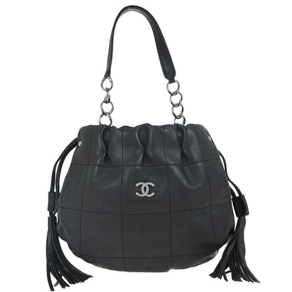 Chanel 2003-2004 Black Lambskin Choco Bar Drawstring Handbag