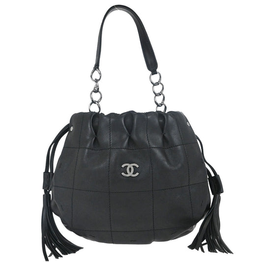 Chanel Black Lambskin Choco Bar Drawstring Handbag