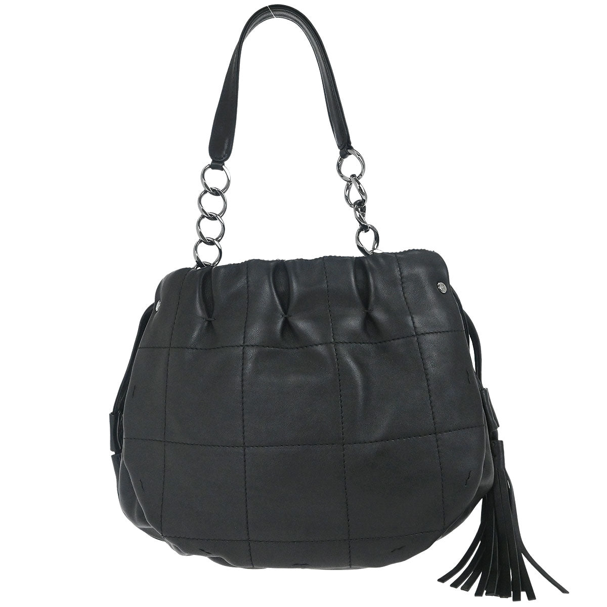 Chanel 2003-2004 Black Lambskin Choco Bar Drawstring Handbag