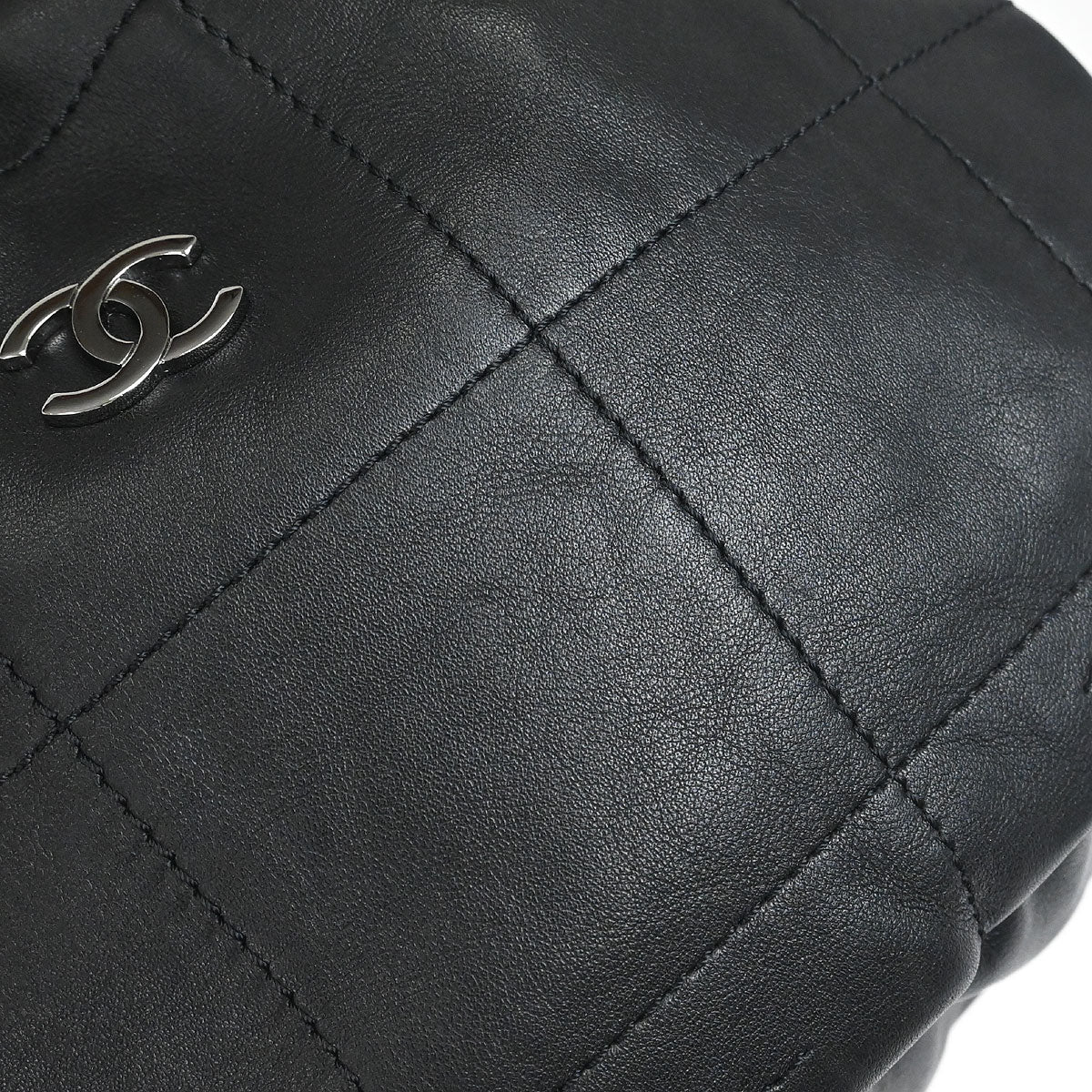 Chanel 2003-2004 Black Lambskin Choco Bar Drawstring Handbag