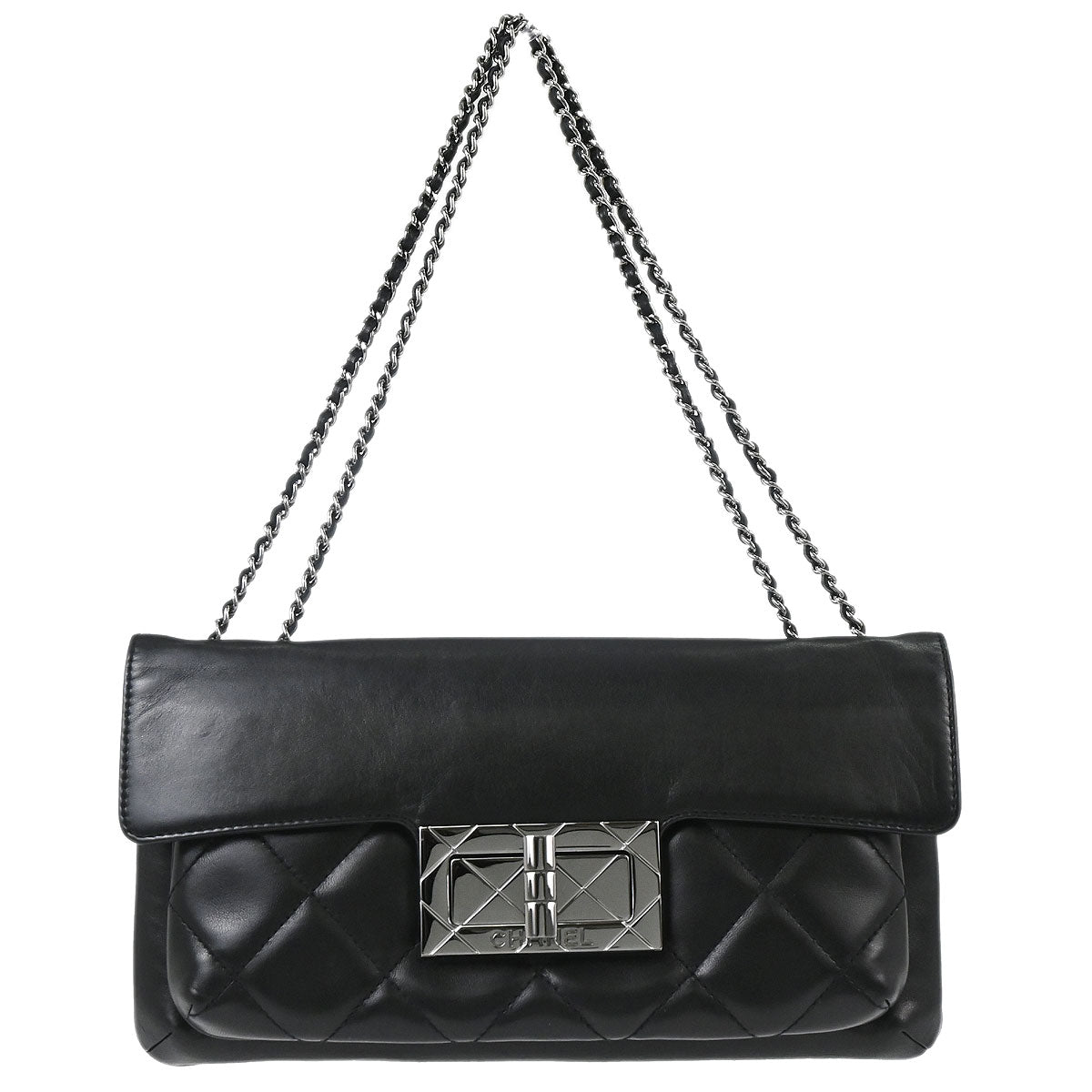 Chanel 2004-2005 Black Lambskin Mademoiselle Lock Shoulder Bag