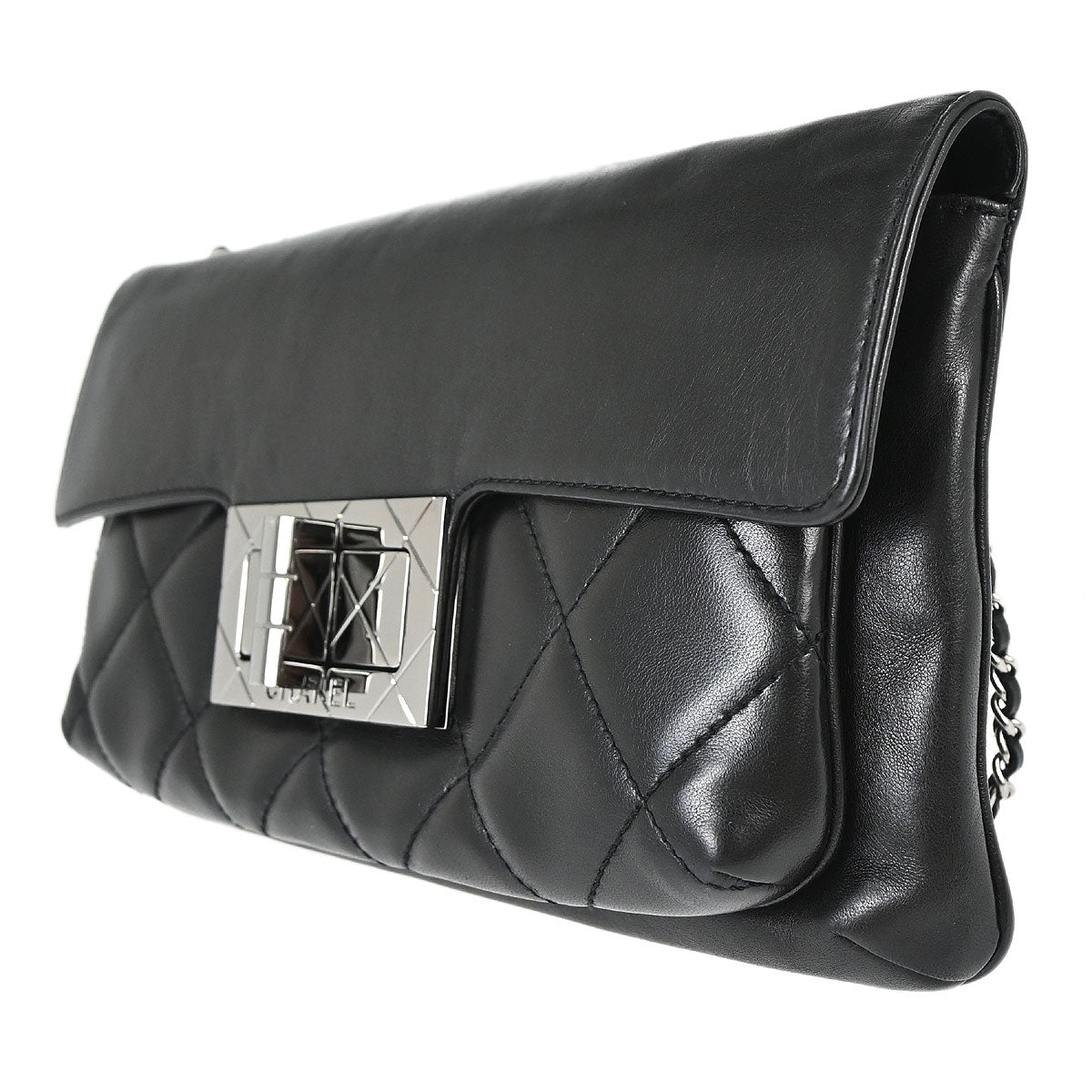 Chanel 2004-2005 Black Lambskin Mademoiselle Lock Shoulder Bag