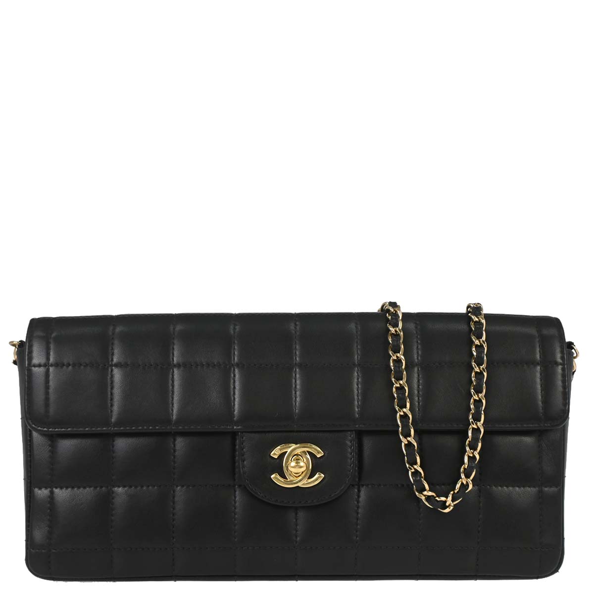 Chanel 2005-2006 Black Lambskin Choco Bar East West Shoulder Bag