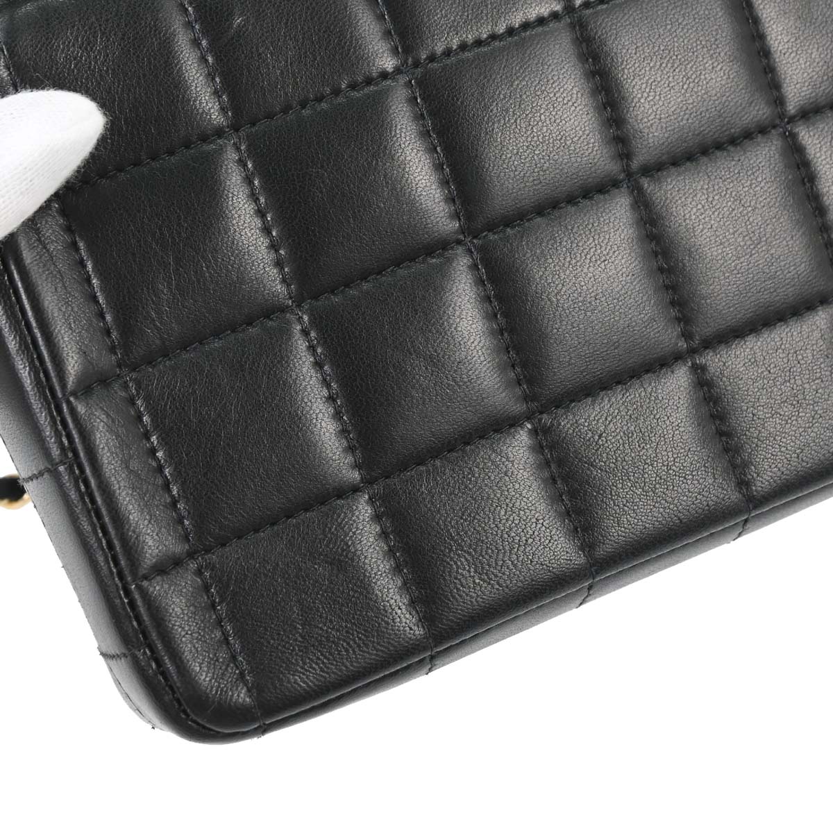 Chanel 2005-2006 Black Lambskin Choco Bar East West Shoulder Bag