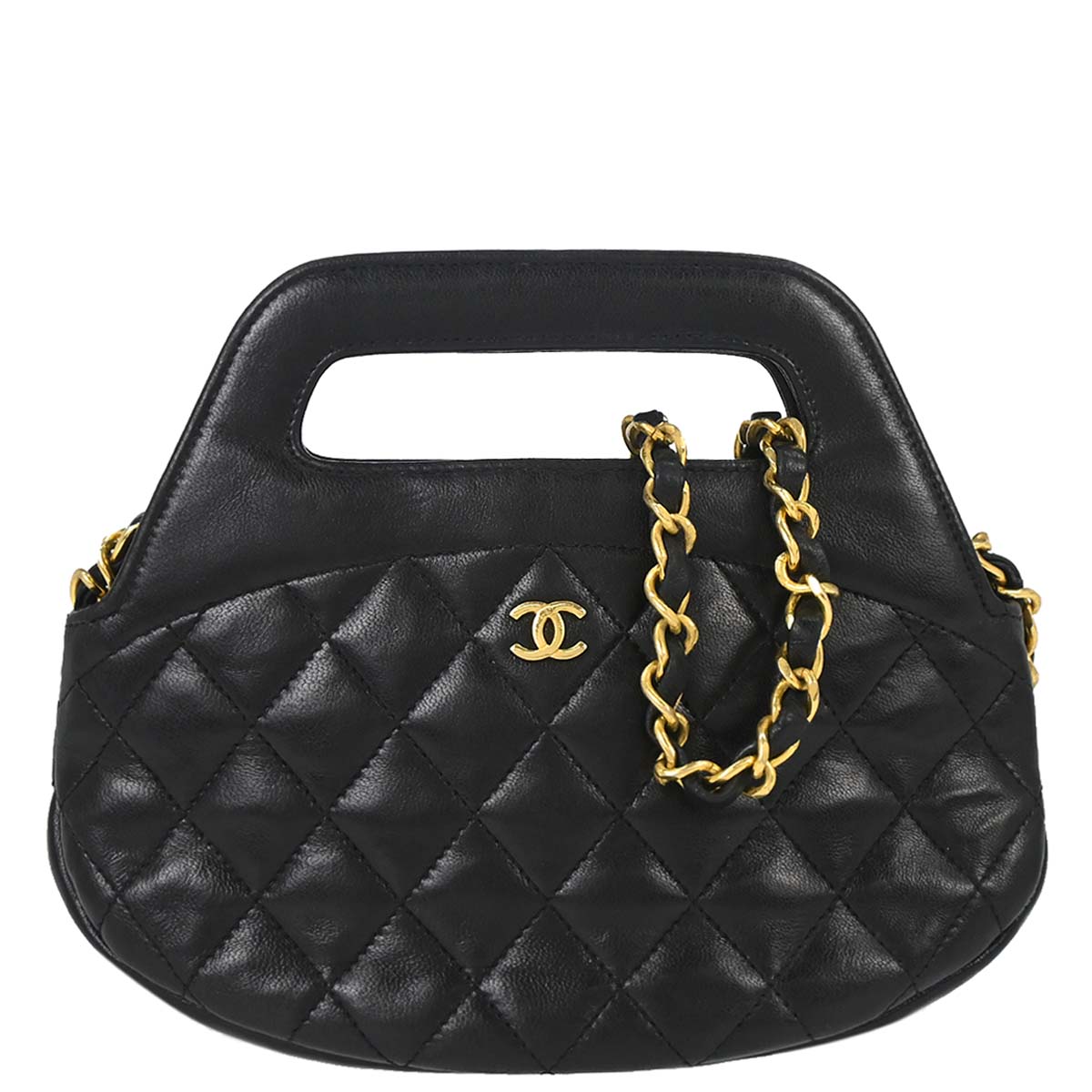 Chanel 1989-1991 Black Lambskin 2way Shoulder Handbag